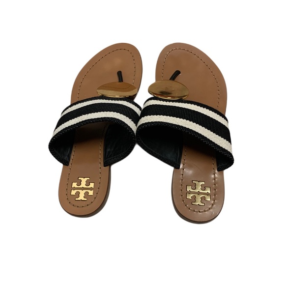 Tory Burch Black and White Striped Sandals - Picture 2 of 4
